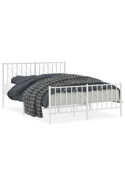 vidaxl Cadru pat metalic cu tăblie de cap/picioare , alb, 135x190 cm