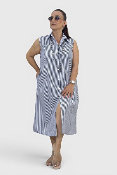 yagmurberen Front Buttoned Shirt Collar Jopone Sleeves (Sleeveless) Striped P...