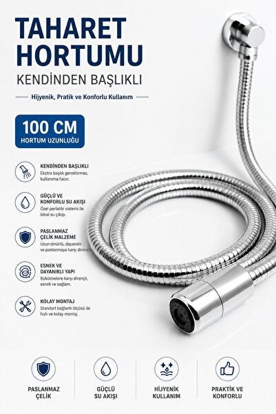 Dihamer Kendinden Başlıklı Taharet Hortumu 100 CM + Askı Aparatı Hediyeli