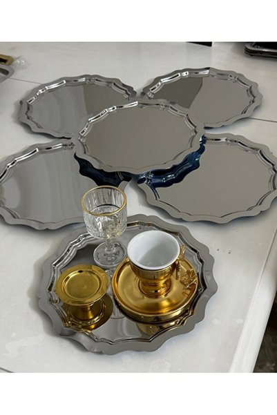 MAHUR HOME 6 Pcs Stainless Steel Round Wavy Model Serving and Presentation Tray