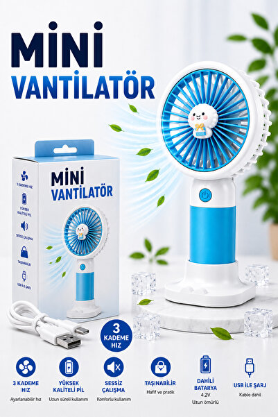 TECHNOMEN Mini El Fanı Şarjlı Vantilatör USB Şarjlı Taşınabilir Fan 3 Kademel...