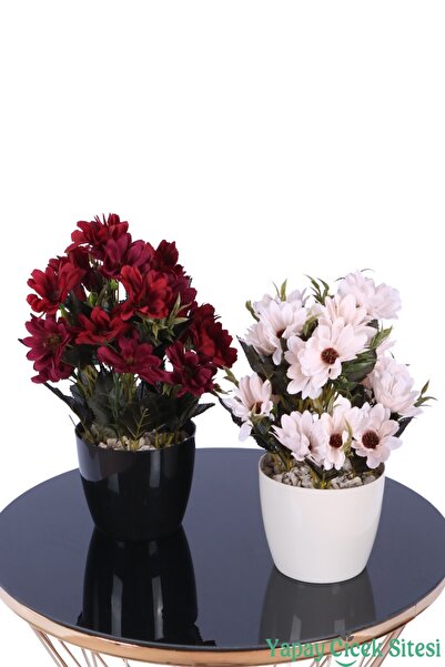 Yapay Çiçek Sitesi Artificial Layered Daisy Arrangement in Plastic Flower Pot...