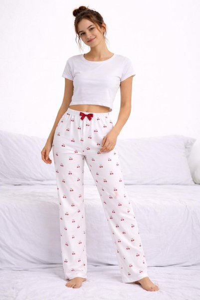 BLUE NIL Pijamale de damă din 2 piese, cu model, bluză și pantaloni scurți