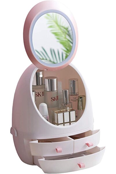 Sooyee Modern Makeup Organizer with LED Lighted Mirror Cosmetic and Jewelry D...