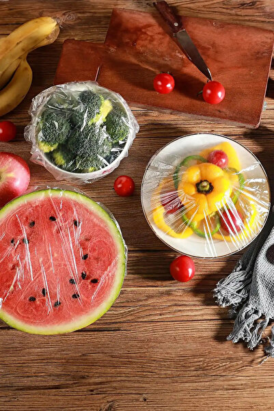 Ercazzo 100 Adet Şeffaf Bone encere Tabak Bonesi Gıda Koruma Saklama Kapak Bonesi