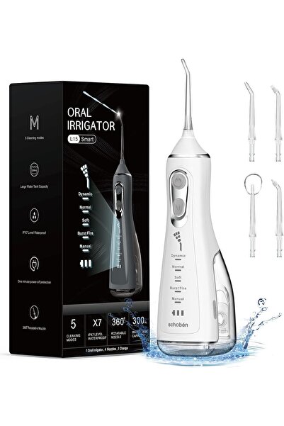 BellFyd Irigator bucal portabil Water Flosser L15 – 5 moduri de curățare, rez...