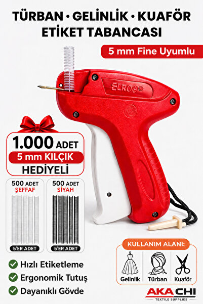 AKA CHI Türban Gelinlik Kuaför Tasarım Kılçık Etiket Tabancası – 5 mm Fine 1....