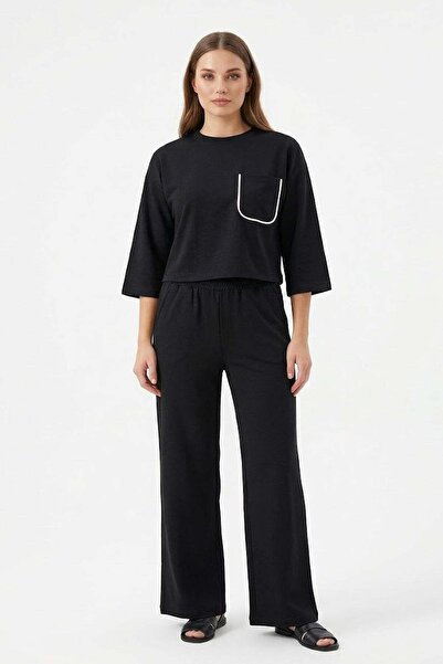 Lady Bom Γυναικείο Μαύρο Σετ με Μπλουζάκι Crop Relax Fit από Lycra Polyviscon...