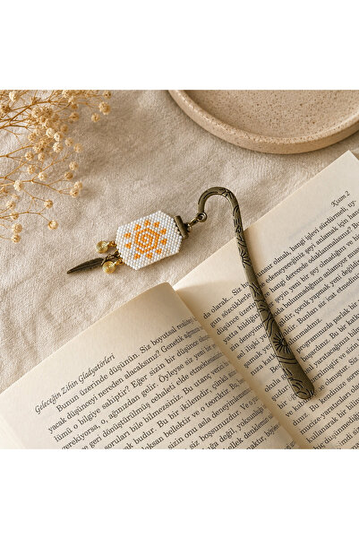 MOUSH Miyuki Boncuklu Kitap Ayracı El Yapımı Bohem Tasarım Vintage Metal Deta...