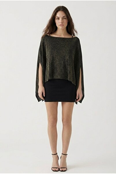 Neden Tekstil Versatile Glittery Convertible Knitwear Shawl Blouse
