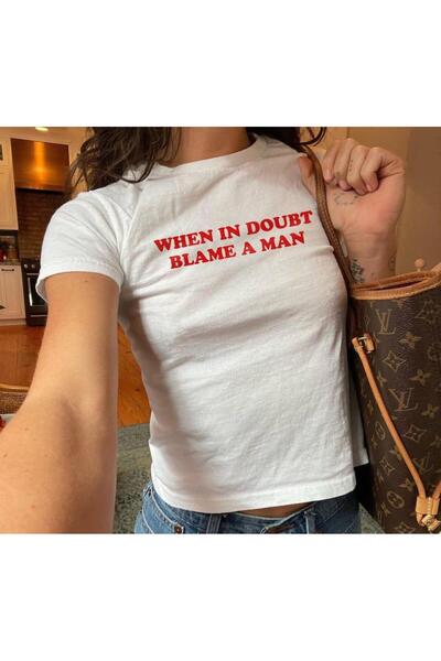 Grafftee Clothing When in Doubt Blame Man Printed Women's Body Tee