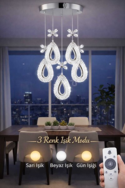MAVERALİGHTİNG YAGMUR 5Lİ SARKIT AVİZE 3 RENK LED ISIKLI KUMANDALI SALON OTUR...