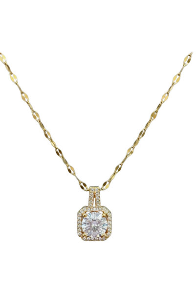 Black Season Classic Zircon Pendant Stainless Steel Necklace - 18"