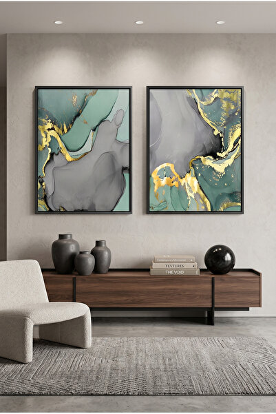 Jasmine Art Gilded Sage Set of 2 Abstract Wall Art | Framed Canvas Print with...