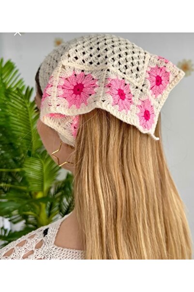 minelesarp Hand-Knitted Floral Motif Triangle Bandana – Bohemian Style Cotton...