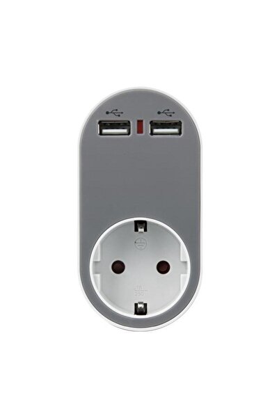 EUROLAMP Προσαρμογέας SCHUKO με 2 USB, γκρι, με προστασία επαφών 147-09010