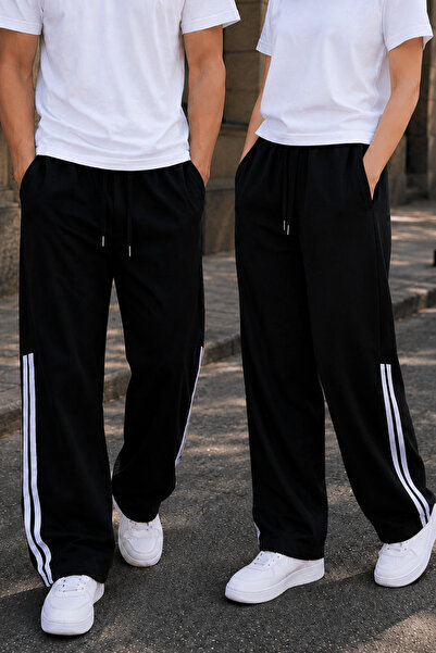 GRİİ WEAR Unisex Urban Stripe Wide Leg Sweatpants