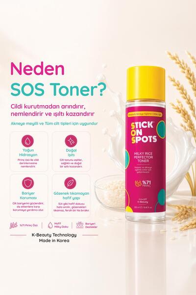 Stick On Spots SOS Milky Rice %71 Pirinç Özlü Aydınlatıcı Tonik : Beyazlatıcı Aydınlatıcı Leke Karşıtı Nemlendirici Tonik