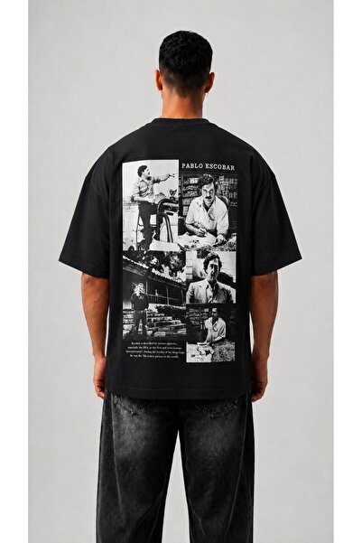PE Siyah Oversize Unisex Streetwear Sırt Baskılı Tişört