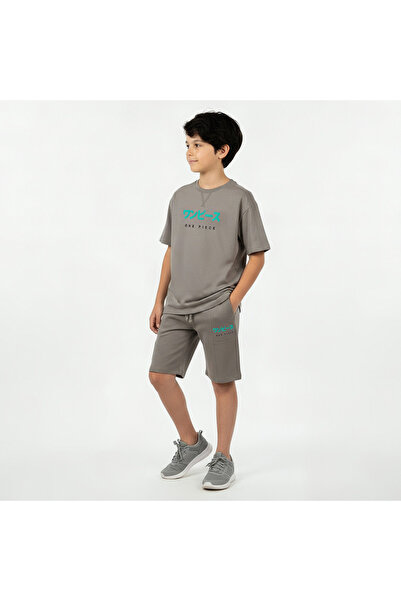 Netflix Crew Neck Short Sleeve T-shirt and Shorts Set with One Piece Print