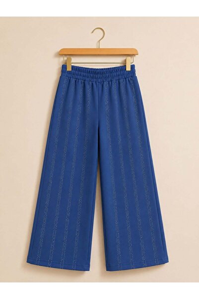 zepkids Girl's Stone Embellished Wide Leg Pants Indigo Color Casual Stylish T...
