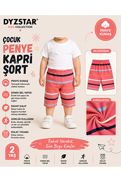 DYZSTAR Çocuk Penye Kapri Şort Çizgili Pembe Rahat Kalıp Günlük Kullanım 2 Yaş