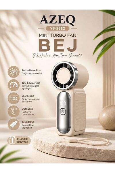 AZEQ YS-2282 Turbo El Fanı 100 Kademeli LED Ekranlı USB Şarjlı Taşınabilir Mi...