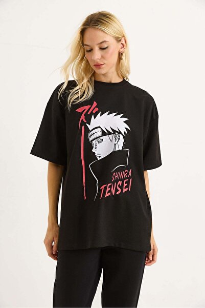 Raneel Kazançlı Alışveriş Μπλουζάκι με στάμπα Oversize Crew Neck Μαύρο