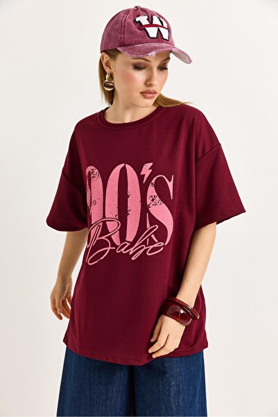 Raneel Kazançlı Alışveriş Crew Neck Short Sleeve Tshirt Burgundy