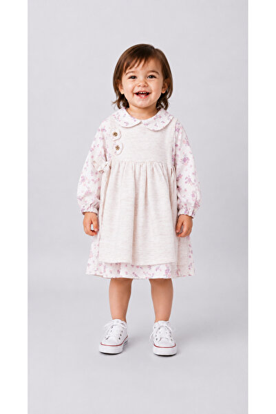 Momivi Kids Baby Girl 100% Cotton Floral Patterned Long Sleeve Casual Dress