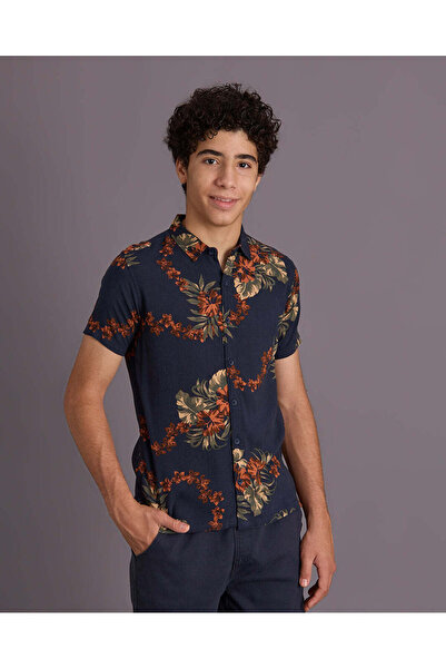 REDTAG Senior Boys Navy Floral Print Casual Shirt