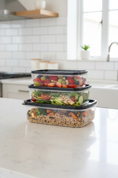 YAZICI 3-Piece Breakfast Storage Container Set 300 ml + 500 ml + 800 ml |   F...