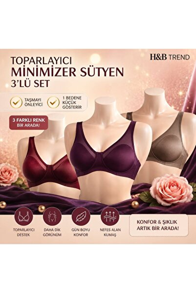 HB TREND Women's 3-Piece Gathering Tulle Thin Soft Colors Bra Set 9200