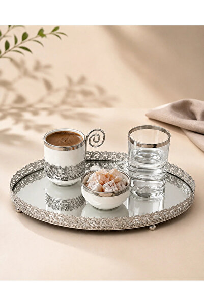 PALU Traditional Detailed Groom's Coffee Promise Tray Mirrored Turkish Deligh...