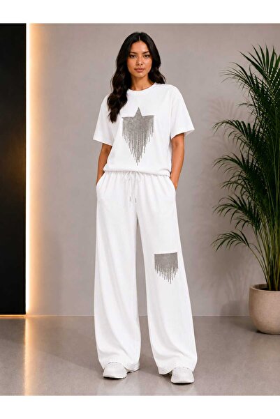 Yumey Stone Detailed Star Printed Washable Tracksuit Set