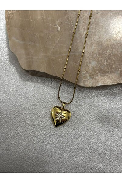 stainless steell Openable Vintage Steel Necklace with Gold Cover