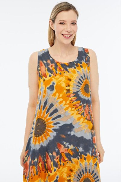 Sedef Moda Evi Fashion |   Plus Size Sunflower Patterned Summer Dress |   Bat...