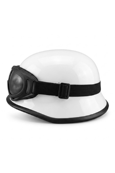 ebakbak Motosiklet Chopper Kaskı Yarım Retro Cruiser Gözlüklü Kask White