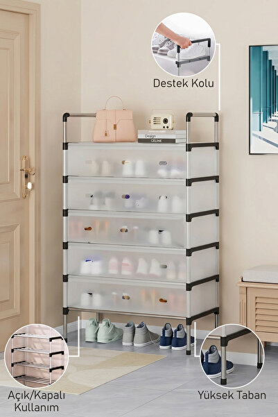Trend Maison Ράφι παπουτσιών πολλαπλών χρήσεων 5 επιπέδων, ανθεκτικό στη σκόνη