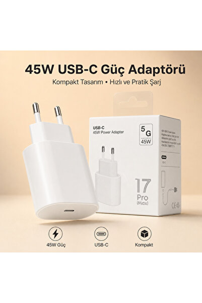 Ryan 45W USB-C Hızlı Şarj Adaptörü Beyaz Type-C Çıkışlı Kompakt Güç Adaptörü ...