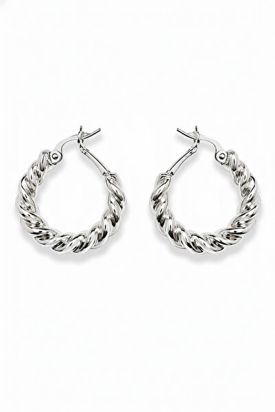 Jack Ferrero Stylish and Modern Twisted Silver Color Steel Hoop Earrings - Id...