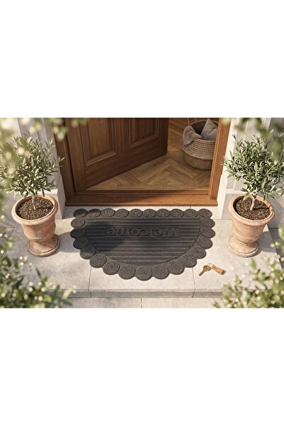 Başak Ev Tekstili Gray Color Half Moon Rubber Welcome Mat with Needles - Non-...