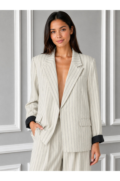 PELTEX Lined Striped Linen Jacket
