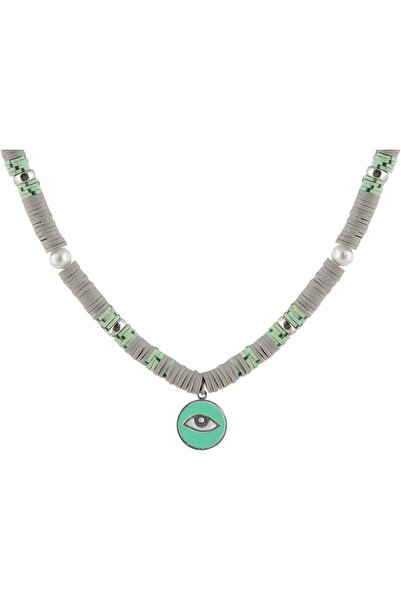 MINZA Green Eyes Women's Necklace, 925 Sterling Silver, Beaded Pendant Neckla...