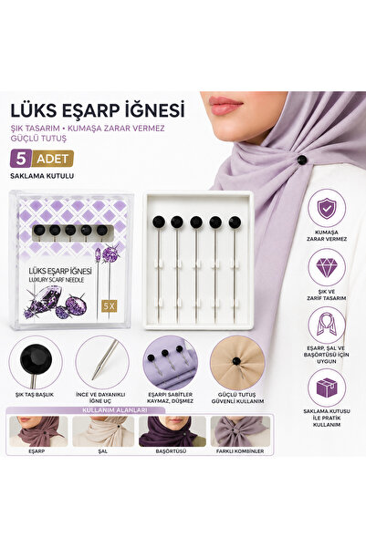 lawrenceshop 5 Adet Siyah Taşlı Eşarp İğnesi Şal İğnesi Başörtüsü İğnesi Sakl...