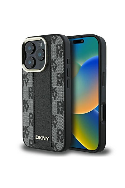 Dkny Καρό Σχέδιο Δερματίνης Πίσω Κάλυμμα Μαύρο (iPhone 16 Pro)