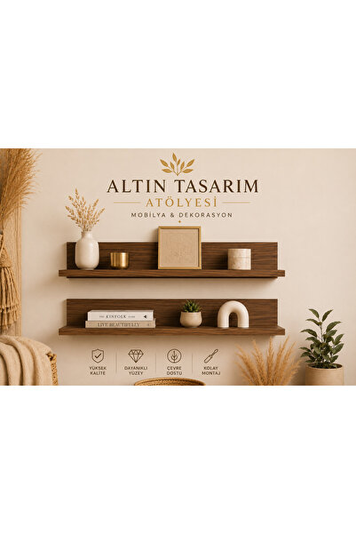 Altın Tasarım Atölyesi Nova 2’li Duvar Rafı - Sepet Ceviz - 60 cm Nova 2’li D...