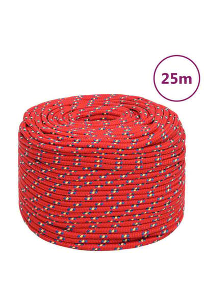 vidaxl Frânghie de barcă, roșie, 10 mm, 25 m, polipropilenă