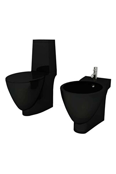 vidaxl Set WC și bideu din ceramică neagră