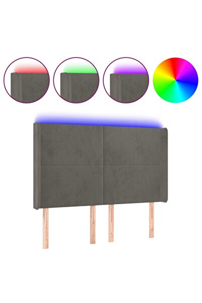 vidaxl Tăblie de pat cu LED, gri închis, 147x16x118/128 cm, catifea
